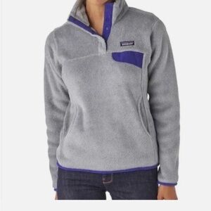 Patagonia Heather Gray Fleece with Purple Trim